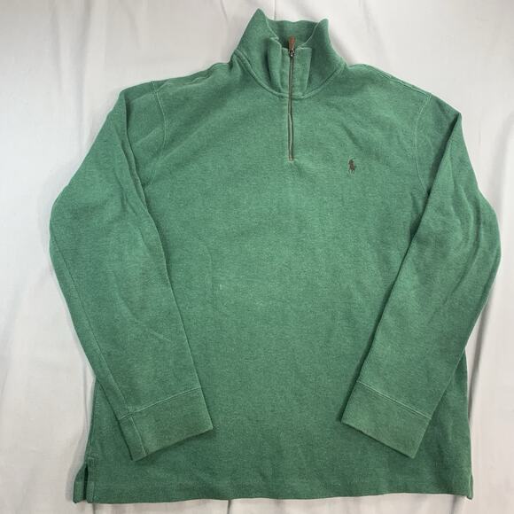 Polo Ralph Lauren Sweater Men’s XL Green Pullover Quarter Zip Sweatshirt Pony - Picture 1 of 10